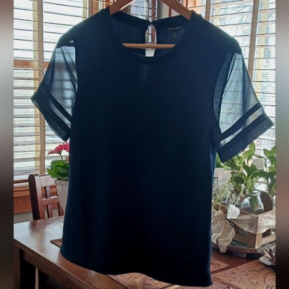 Banana Republic Stretch Crepe Top with Sheer Short Sleeves with Grosgrain XSMALL - Picture 8 of 9